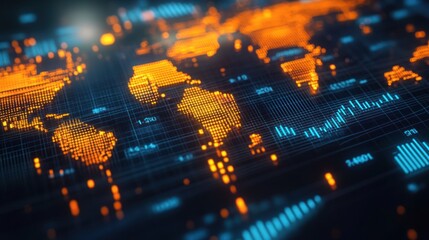 Global Network: Digital World Map with Data Visualization