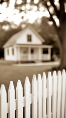 Vintage house behind a white picket fence