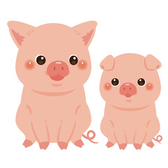 お座りしたブタの親子イラスト2