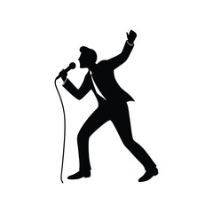 Dynamic Silhouette of a Singer Performing on Stage with Microphone