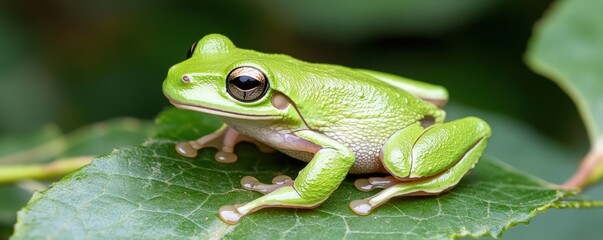 Obraz premium Small green frog on a leaf