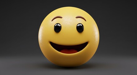 Fototapeta premium Smiling Yellow Face Emoji on Dark Background Happy Expression