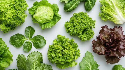 set of different lettuce fresh leaves on isolated background.ai 