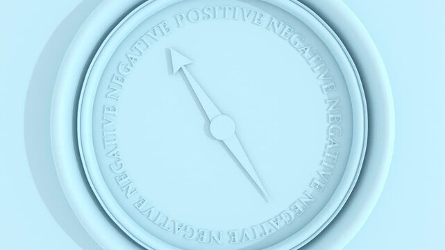 The needle of compass points to the word positive ignoring the words negative. Psychology and business concept of opposites, decisions, and uncertainty. 3D render