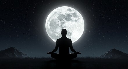 Meditation Under Moon at Night