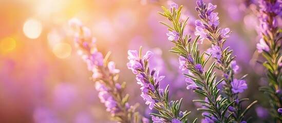 Naklejka premium Rosemary Flowers in the Sunset