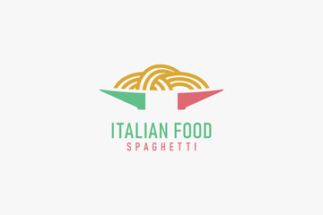 Fototapeta premium Spaghetti and Italian flag colors for Italian food logo symbol icon design