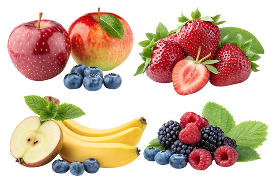 Fresh and colorful assortment of fruits featuring apples strawberries bananas and berries