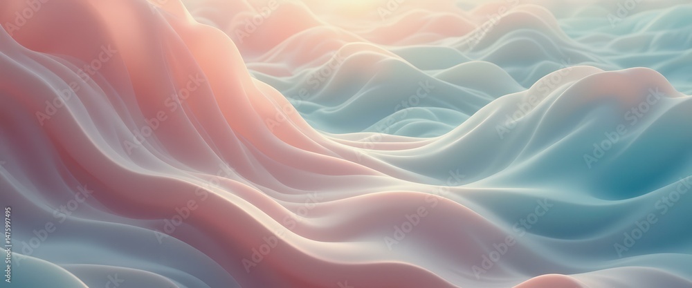 Poster abstract dreamy flowing waves of pink and blue colors create an elegant artistic background.