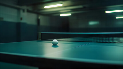 Close Up of a Table Tennis Table and Ball with Net