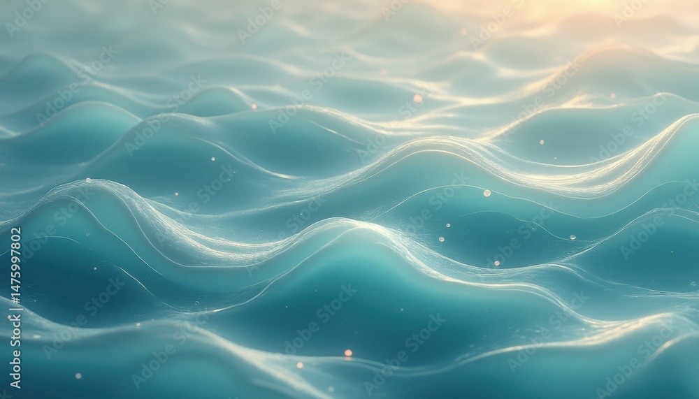 Poster Ethereal ocean waves with delicate light reflections and subtle ripples, creating a sense of calm and serene aquatic beauty