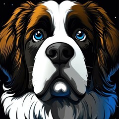 Fototapeta premium Majestic Saint Bernard Dog Portrait with Striking Blue Eyes and Detailed Fur Against a Dark Background