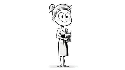 Obraz premium A cartoon girl is holding a cup of coffee