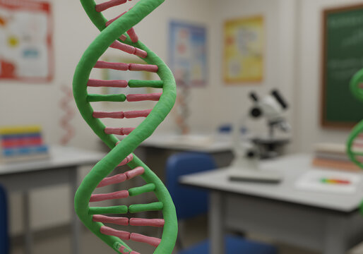 Detailed dna model in a classroom environment representing scientific education - Powered by Adobe
