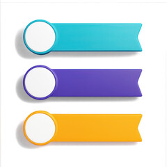 3D Infographic Banners with Transparent Background &ndash; Teal, Purple, Orange Strips with White Circles for Business and Presentation Use