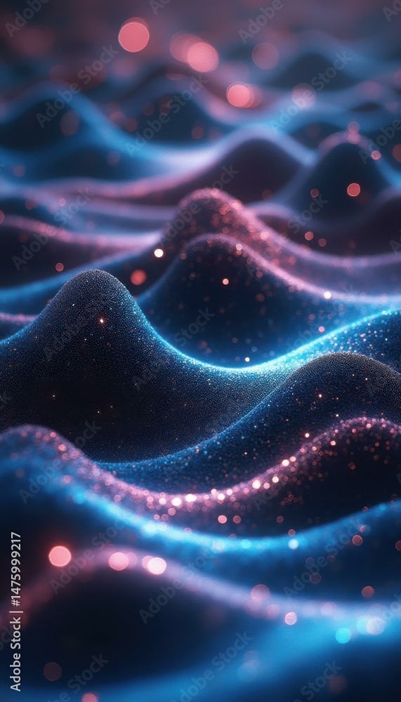 Poster undulating waves of sparkling blue and pink light - a visual symphony of texture and color