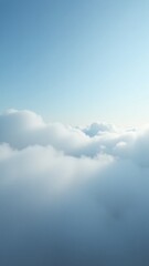 Fototapeta premium Sea of clouds under a clear blue sky photo featuring fluffy white mist and bright atmosphere for website background, banner, wallpaper, poster, and travel branding