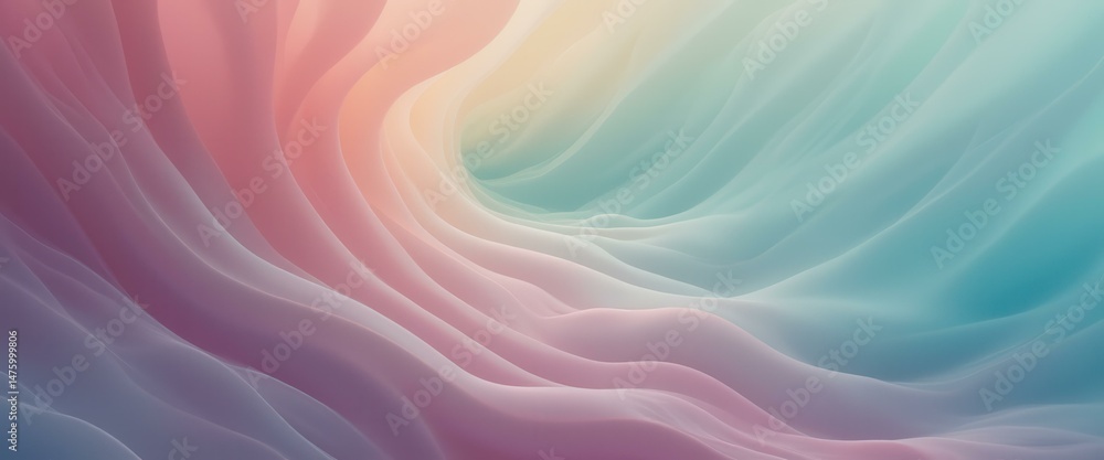 Poster Abstract 3D Render of Wavy Surfaces with Soft Gradient Colors - Modern Backdrop