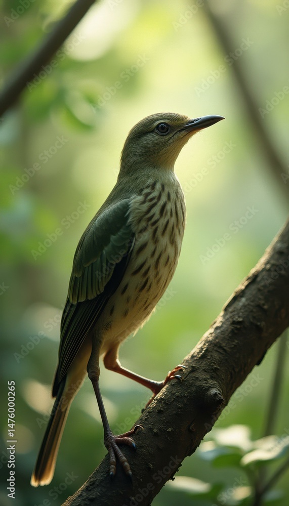 Aufkleber elegant bird perched on branch in soft light, detailed feathers and serene forest backdrop