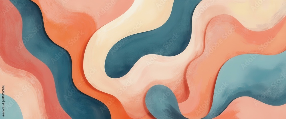 Poster Abstract Swirls of Color: A Mesmerizing Digital Painting with Fluid Forms and Harmonious Tones