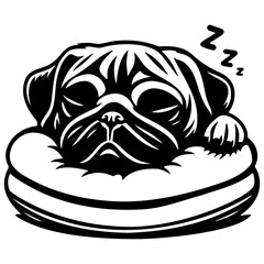 Pug Dog Sleeping Illustration.