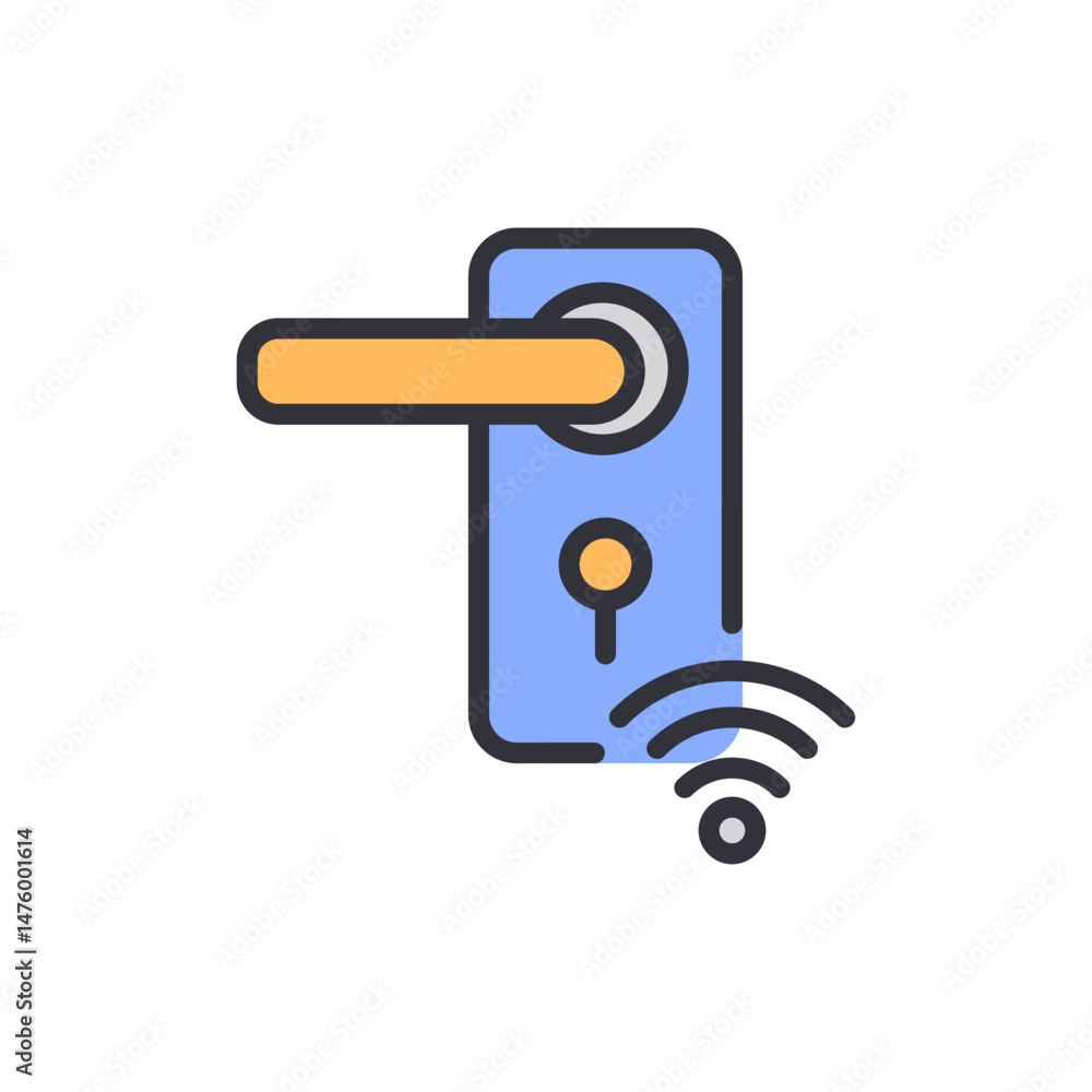 Poster smart door lock system with wireless connectivity on transparent space