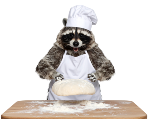 Playful Raccoon Chef Kneading Pizza Dough