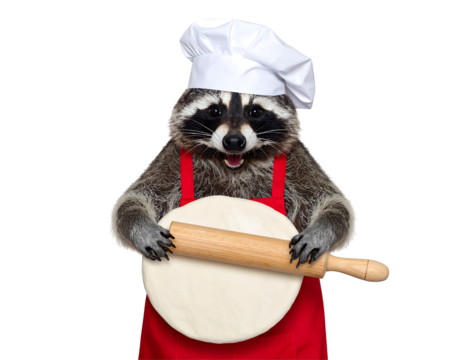 Playful Raccoon Chef Rolling Pizza Dough