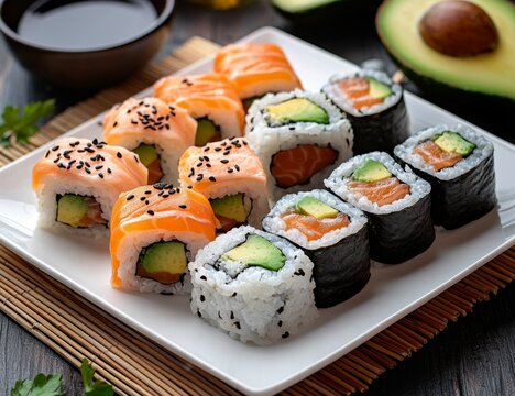 Assorted sushi rolls on a plate (1)