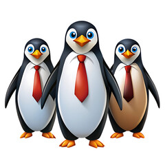 Three Penguins in Ties Business Team Cartoon Illustration
