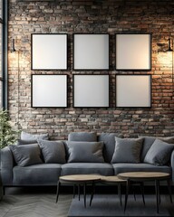 Modern Living Room with Brick Wall and Empty Frames