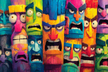 tiki totems expressing emotions