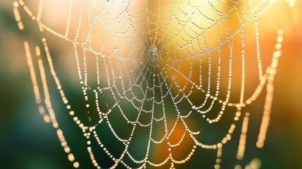 Spiderweb macro with dew drops