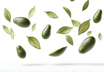 Naklejka premium Falling Avocados and Leaves