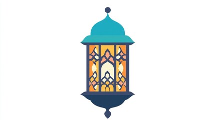 Ornate lantern, teal dome, warm light glows within. Intricate design