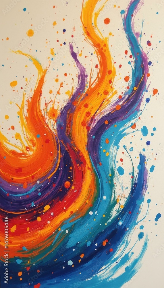 Poster vibrant abstract swirls of color with splatter effects - dynamic, modern, and energetic visual art