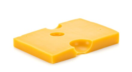 Yellow Cheese Slice with Holes on White Background