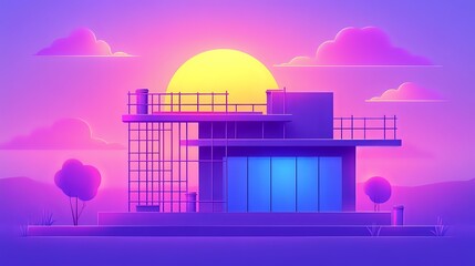 Fototapeta premium Futuristic House at Sunset