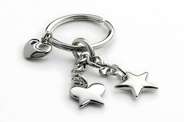 Shiny silver keychain with charms