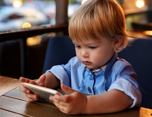 Smartphones are the new babysitters—while parents enjoy their meal, kids dive into screens. A modern family moment at a restaurant.
