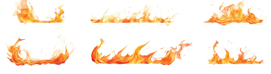 Six Realistic Fire Flames PNG, Isolated on Transparent Background, Graphic Design Element, Flame, Fire, PNG