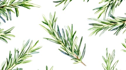 Obraz premium A repeating pattern of sprigs of rosemary on a white background.