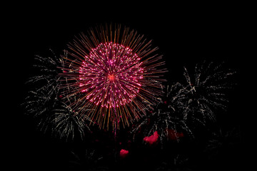Red and Gold Fireworks Display at Night