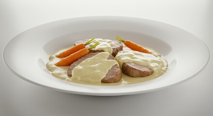 Creamy Beef with Carrots on a White Plate