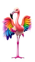 Obraz premium Vibrant cartoon flamingo with colorful wings and striking features