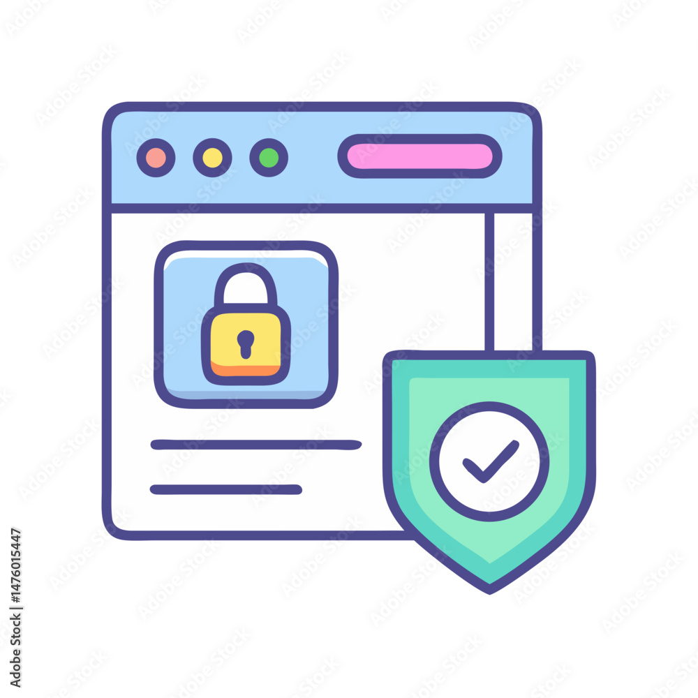 Poster website security icon showing padlock and checkmark shield