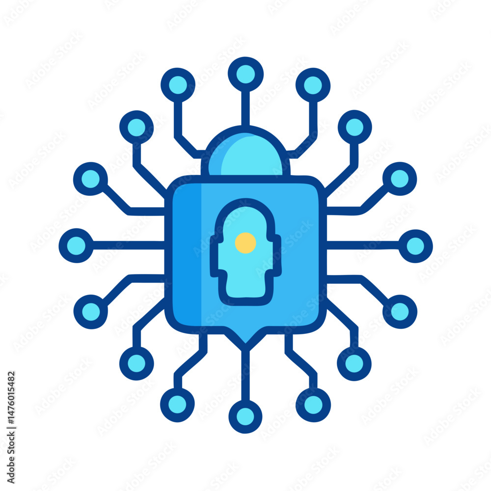 Poster artificial intelligence icon featuring abstract head within circuit board