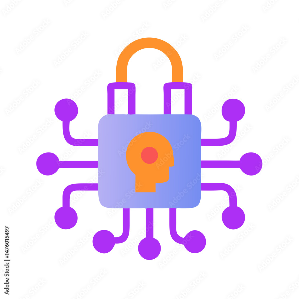 Poster ai security concept lock with human face inside circuit