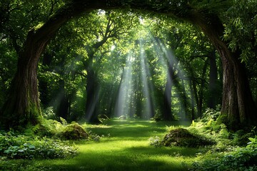 Naklejka premium Forest Sunlight Path