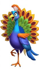 Fototapeta premium Colorful animated peacock with vibrant feathers and cheerful expression